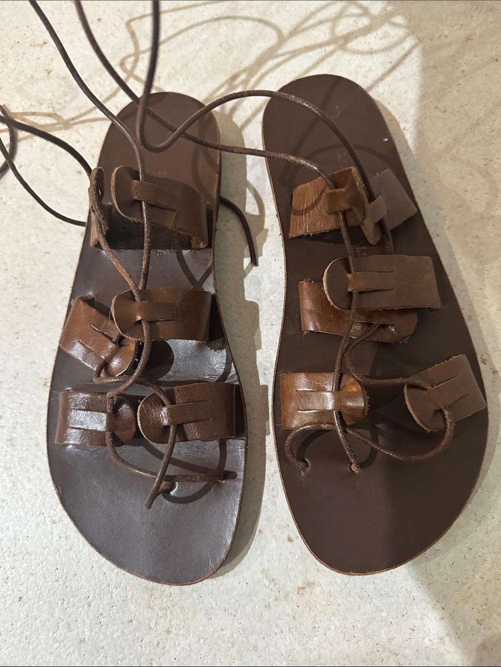 Kaanas Brown Real  Leather Lace-Up Gladiator Sandals